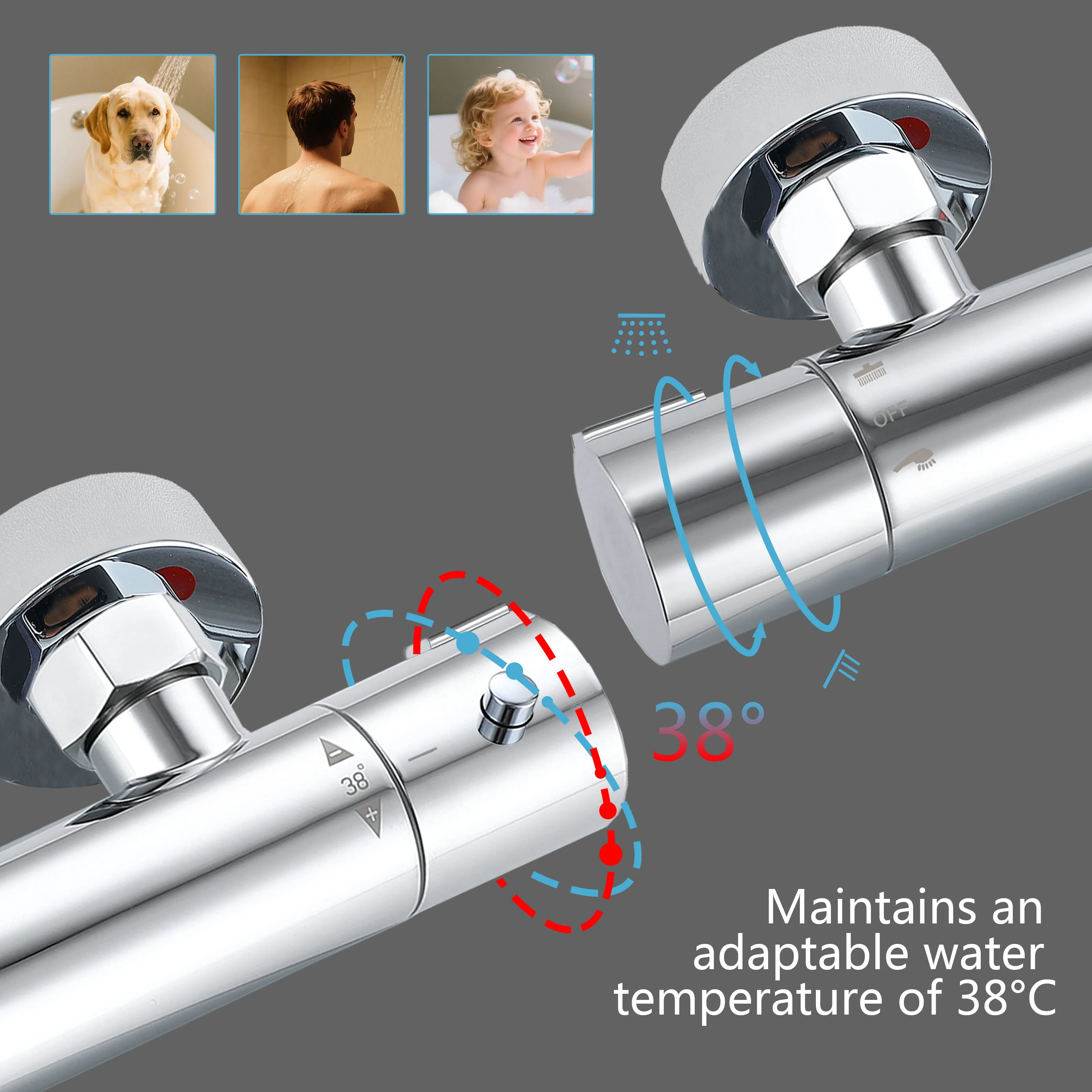 Sistema doccia AICA con miscelatore termostatico e soffione in acciaio inox da 20 cm di diametro, regolabile in altezza, color cromo. - Image 7
