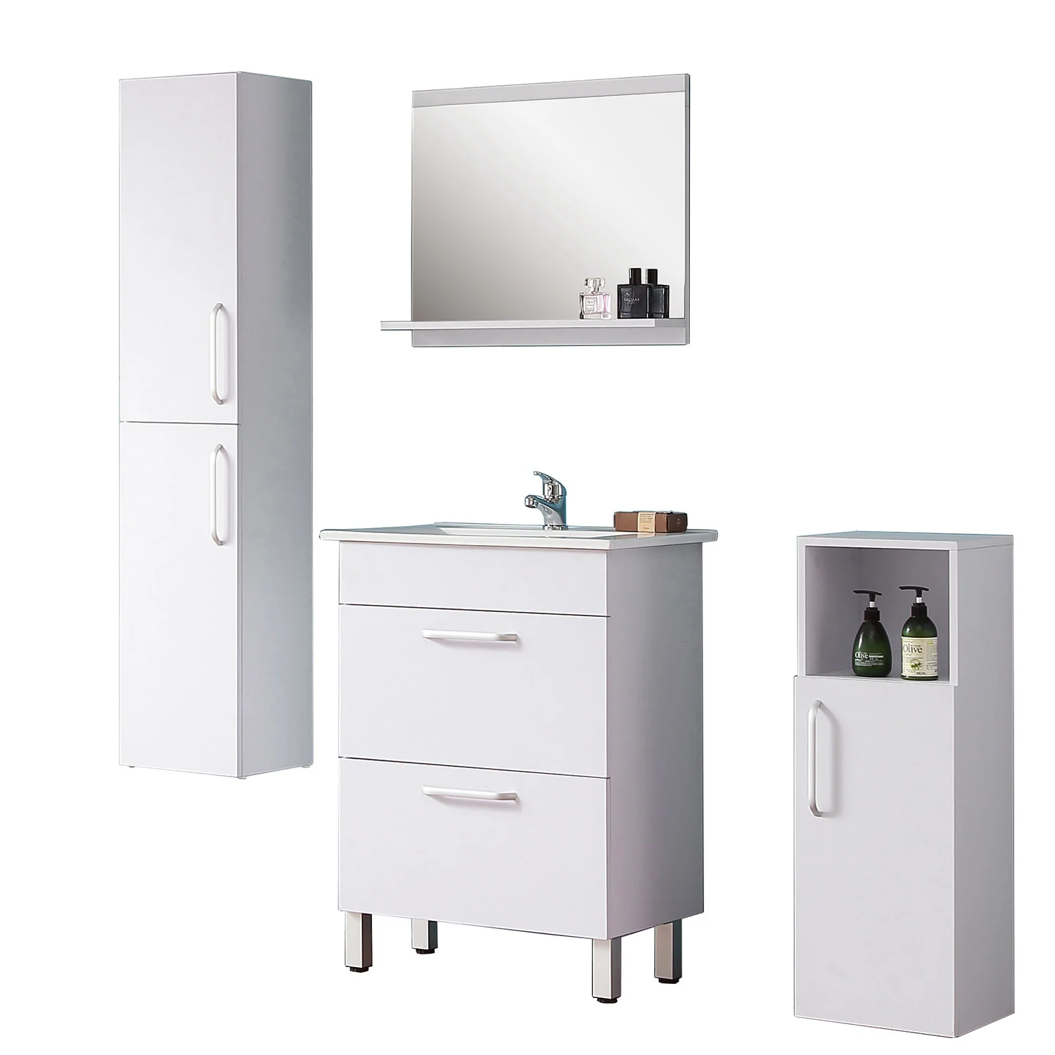 Mobile bagno Aica 60cm salva spazio, con lavabo in ceramica e 2 cassetti, con piedini in metallo - Image 3