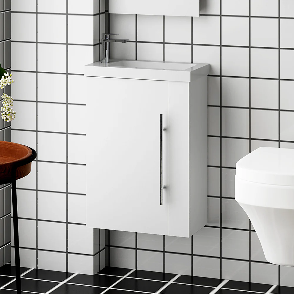 Aica Mobile Bagno Monoblocco Sospeso 44×23×60 cm per Piccoli Spazi con Maniglia e Lavabo in Alluminio - Image 16