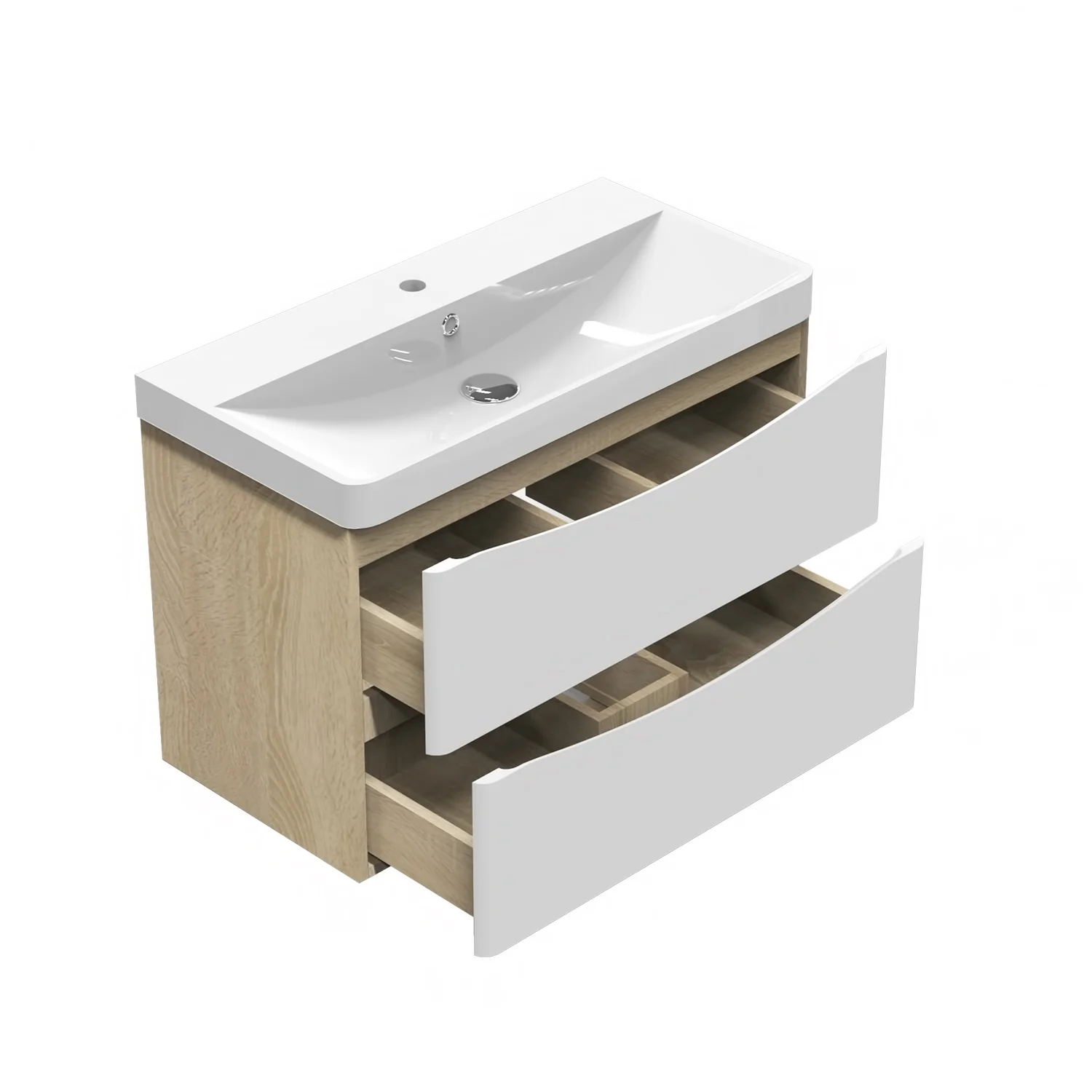Mobile bagno sospeso salvaspazio Aica 80 cm con lavabo e cassetti in pietra artificiale - Image 4