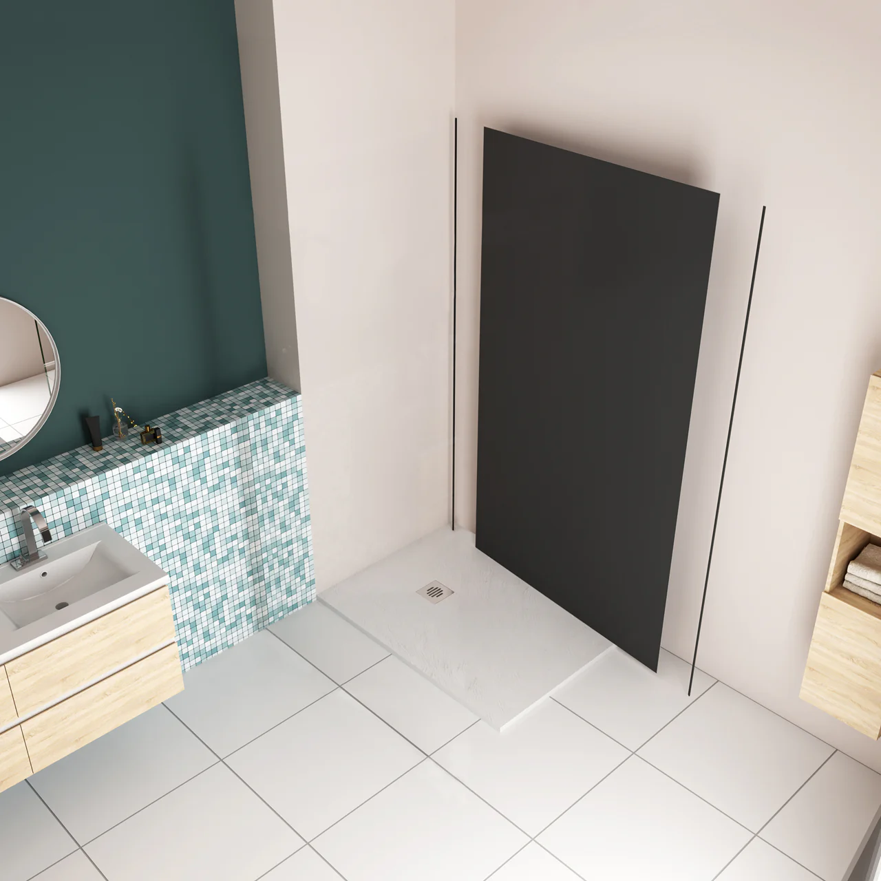 Pannello Doccia Realizzato in Alluminio Spessore 3mm con Profili Finitura Nero Opaco per Rivestimento Parete Bagno - Image 4
