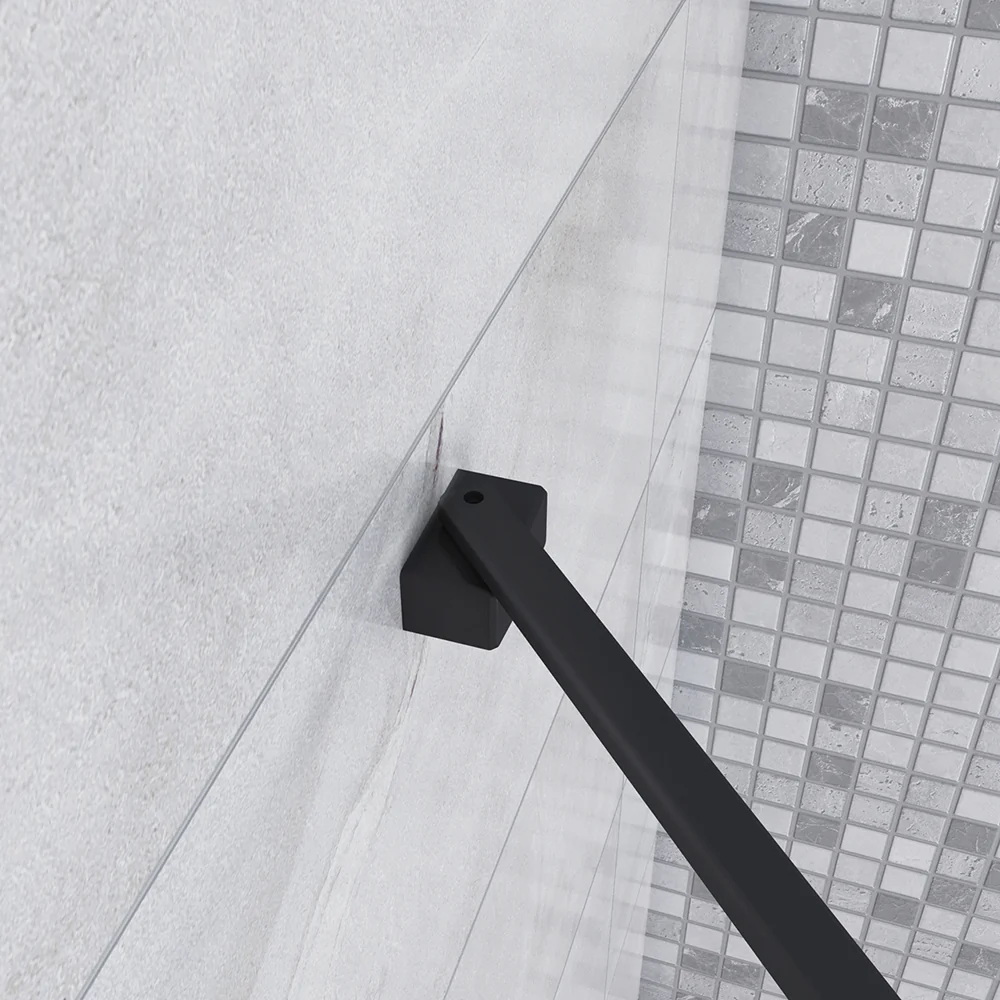 Parete Fissa Doccia Walk In Nero Opaco 190cm Vetro Temperato Trasparente Anticalcare 6mm con Barra Stabilizzatrice - Image 6