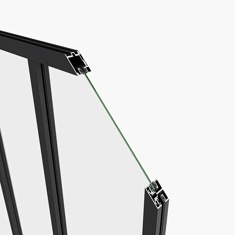 Parete Vetrata Interna 63x108cm in Vetro Temperato Trasparente da 4mm 2 Lastre Corniciate Profilo in Alluminio Nero Opaco Divisorio da Casa - Image 5