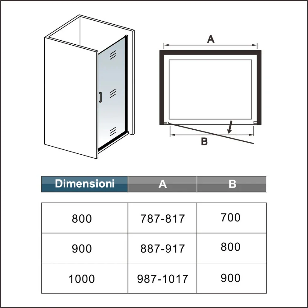 Aica 200 cm Box Doccia Per Nicchia Porta Battente Vetro Temperato Trasparente Anticalcare 8 mm Telaio Nero Opaco Doccia a Filo Pavimento - Image 10