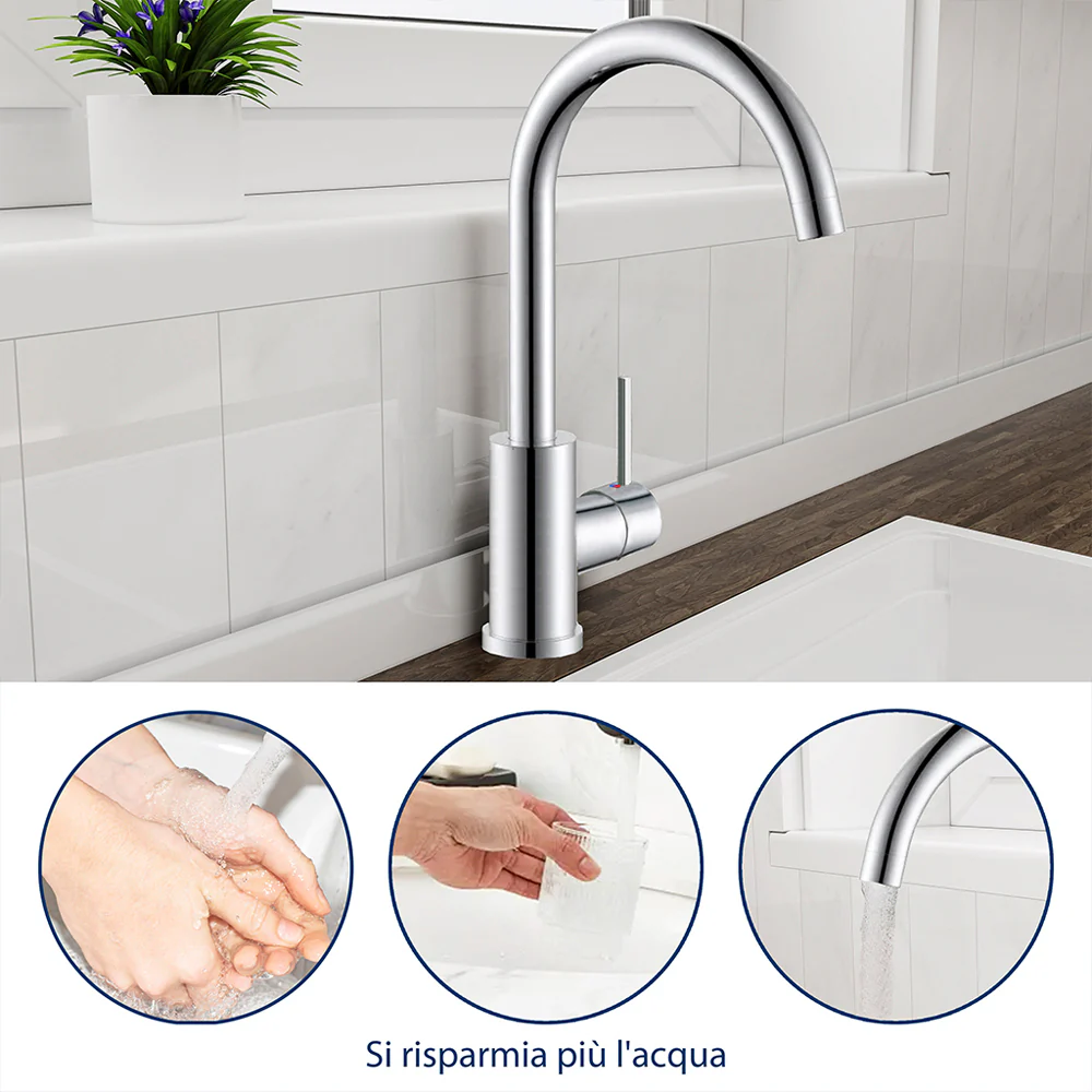 Rubinetto da Cucina, Miscelatore Monocomando per Lavello, Miscelatore Monocomando per Lavello in Acciaio Inox, Ruotabile di 360° - Image 8