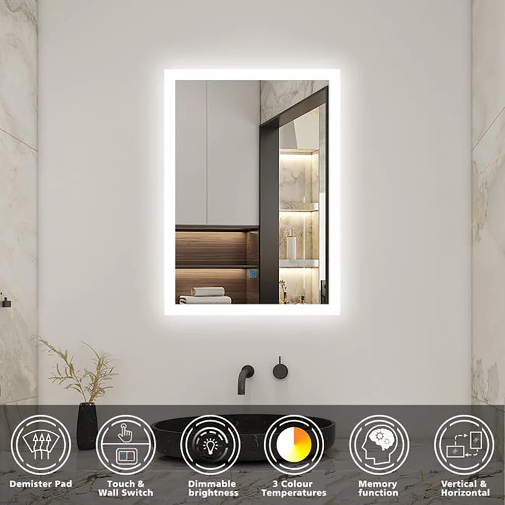Aica LED Specchio da bagno 50×70 cm, luminosit regolabile a 3 colori, antiappannamento, memoria di interruzione di corrente