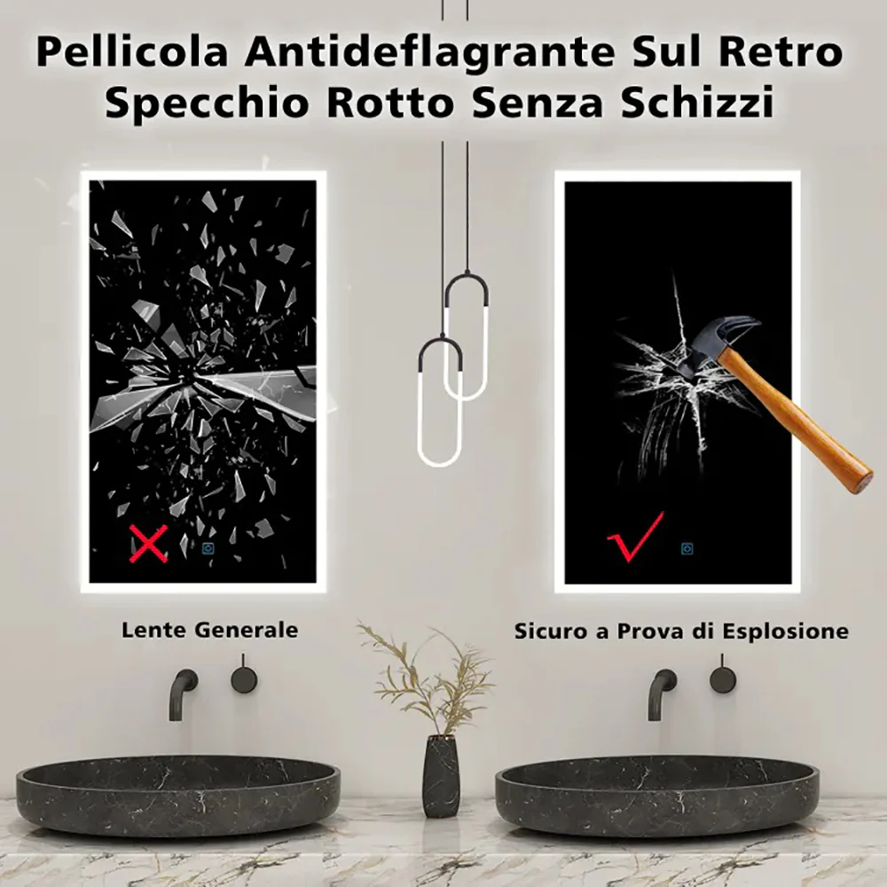 Aica LED Specchio da bagno 50×70 cm, luminosit regolabile a 3 colori, antiappannamento, memoria di interruzione di corrente - Image 4