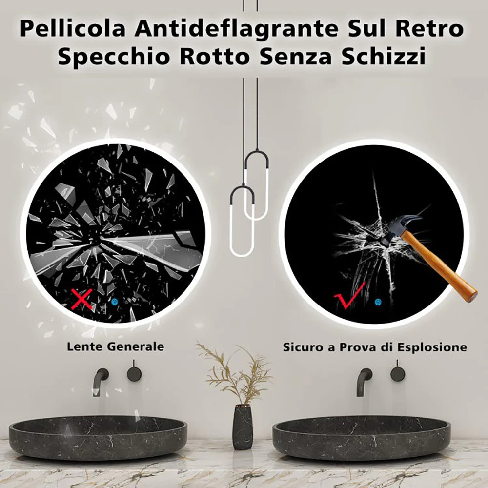 Specchio Da Bagno Rotondo Da 100cm con LED A, Anti Nebbia, Touch, 3 Temperature Colore - Image 4