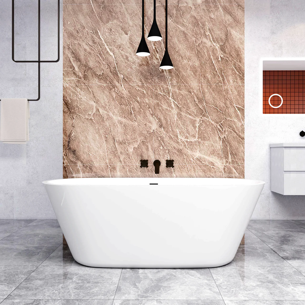 Vasca da Bagno a Isola 150x70x58 cm/170x80x58 Vasca da Bagno Freestanding in Acrilico Bianco Ovale - Image 3