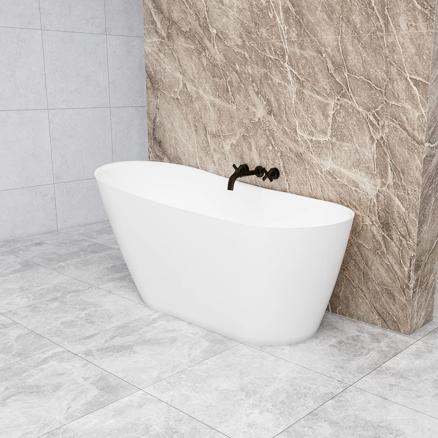 Vasca da Bagno a Isola 160x72x73 /170x78x73cm Vasca da Bagno Freestanding in Acrilico Bianco Ovale Irregolare - Image 4