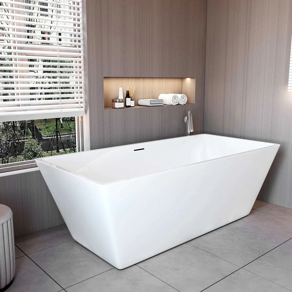 Vasca da Bagno a Isola Freestanding in Acrilico da 170x80x58 cm/150x72x56 cm, Colore Bianco, Forma Rettangolare - Image 3